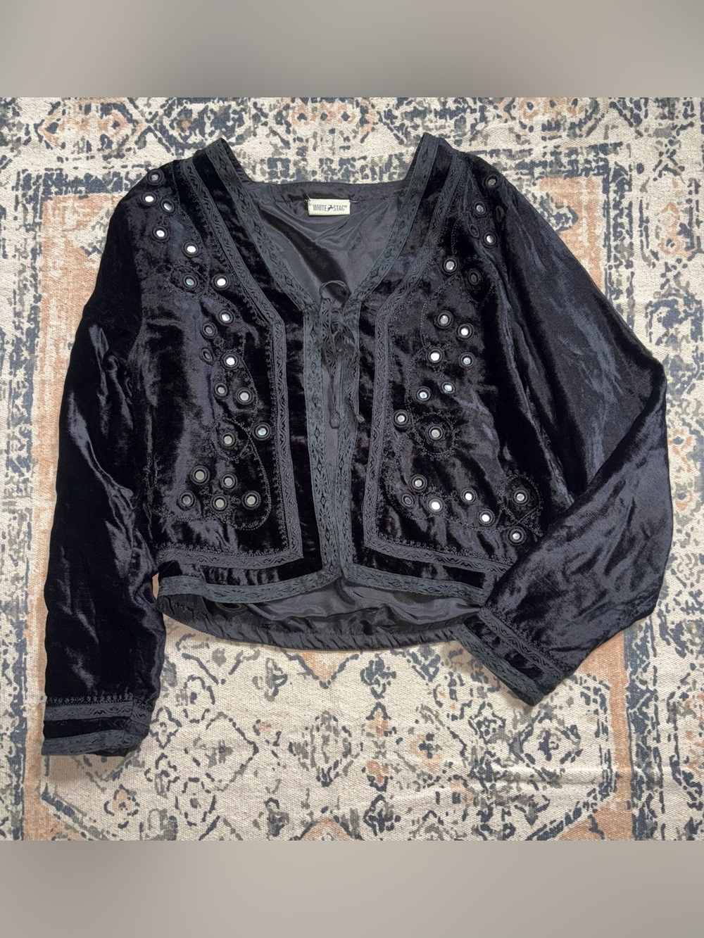 White Stag Black Velvet Embellished Button-Front Top